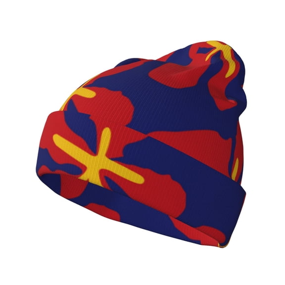 Picia Red Floral Pattern Knitted Beanie Hat for Men and Women , Unisex Winter Warm Stretchy Knit Cap Thick Fisherman Beanies Cuffed Plain Skull Caps
