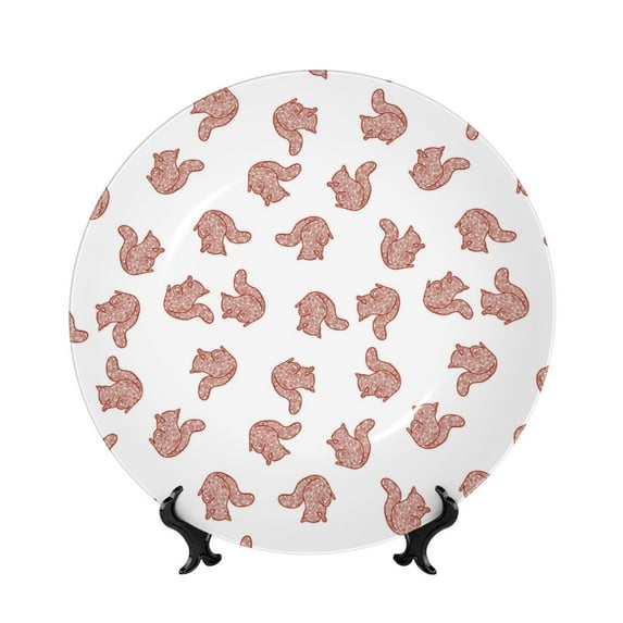 Picia Red Fox Pattern Bone China Decorative Plate – Wall Decor with Stand and Adhesive, Elegant Ornament for Living Room, Office, or Entryway-8in