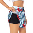 thumbnail image 1 of Picia Red Funny Crab on Blue Stripe Pattern Women's 2 in 1 Athletic Running Shorts High Waisted Workout Casual Gym Sweat Shorts with Comfy Liner Zipper Pockets-, 1 of 9