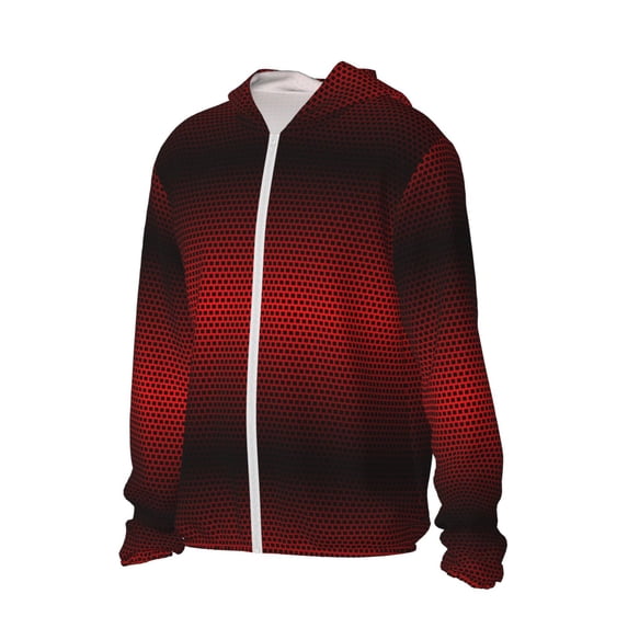 Picia Red Geometric Women's Men's UPF 50+ Sun Protection Hoodie Shirt Long Sleeve SPF Fishing Outdoor UV Hiking Lightweight Shirts-X-Large