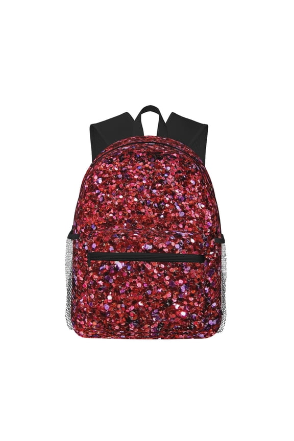 Red Glitter Large Capacity Backpack Classic Style Backpack Casual Backpack Water-Resistant School Work Travel Outdoor Backpack