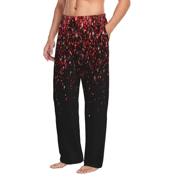 Picia Red Glitter1 Mens Soft Woven Cotton Elastic Waistband Sleep Pajama Pant Lounge Sleep Pant With Pockets And Drawstring-Small