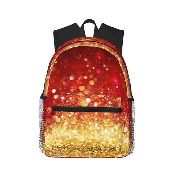 Picia Red Gold Glitter Large Capacity Backpack Classic Style Backpack Casual Backpack Water-Resistant School Work Travel Outdoor Backpack