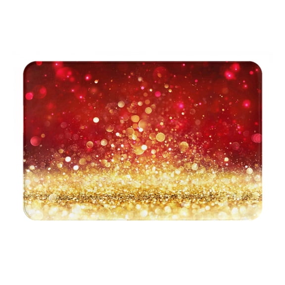 Picia Red Gold Glitter Pattern Flannel Doormat – 16x24 Inch Non-Slip Indoor Mat, Absorbent & Quick-Dry Rug for Entryway, Bathroom, Kitchen, and Bedroom, Machine Washable