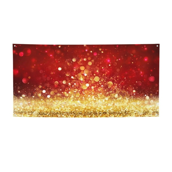 Picia Red Gold Glitter Pattern Party Banner, Festive Decoration, Holiday Banner, Celebration Decor, Event Banner, Reusable Party Banner-Medium