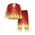 thumbnail image 1 of Picia Red Gold Glitter Pattern Women’s Long-Sleeve Sleepwear Set - Soft 2-Piece Loungewear with Pockets, Comfy PJs for Relaxing Nights-Small, 1 of 7