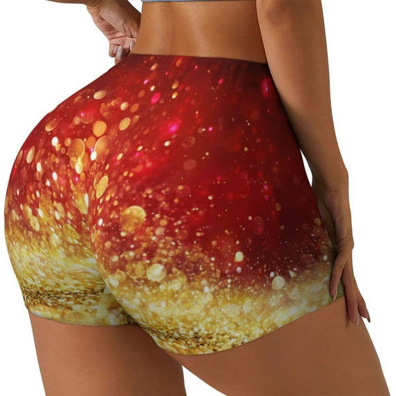 Picia Red Gold Glitter Printed Workout Shorts for Women Seamless Scrunch Butt Lifting High Waisted Yoga Gym Booty Running Moisture-wicking Short Pants-Large