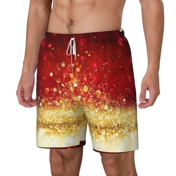 Picia Red Gold Glitter pattern Mens Swim Trunks with Compression Liner Stretch Beach Shorts Quick Dry with Zipper Pockets No-Chafing Board Shorts-3X-Large