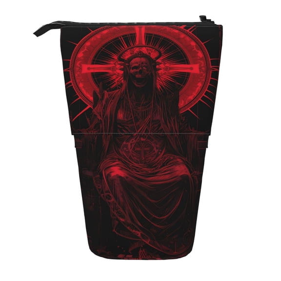 Picia Red Gothic Skeleton Throne Print Telescopic Pencil Case, Telescopic Pen Holder Telescopic Pencil Pouch Bag Stationery Pencil Case Box Storage Organizer Makeup Bag
