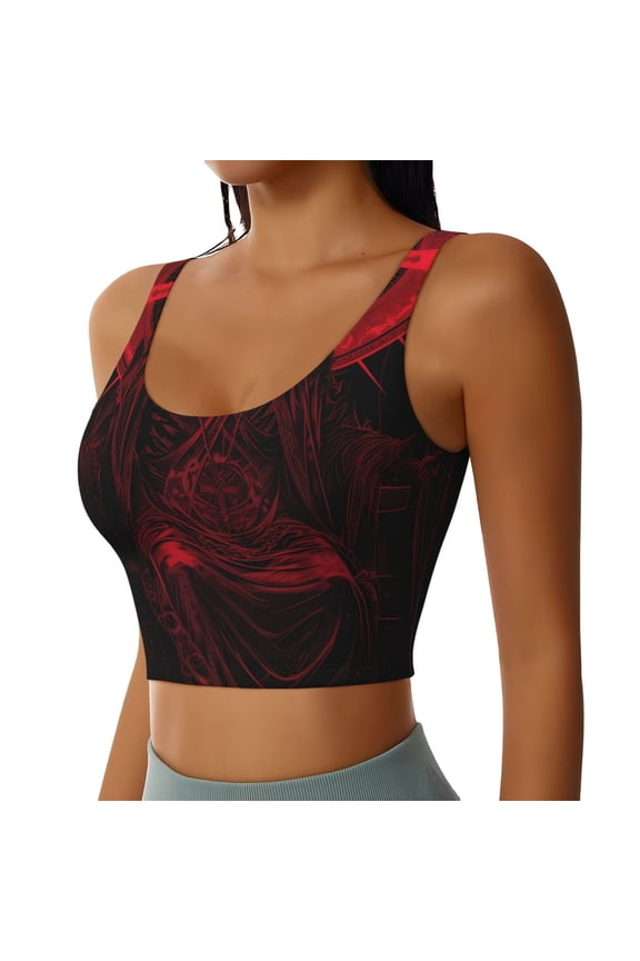 Red Gothic Skeleton Throne Sports Bra for Women,Padded Strappy Sports Bras Medium Support Yoga Bra with Removable Cups,Running Yoga Bra-X-Large