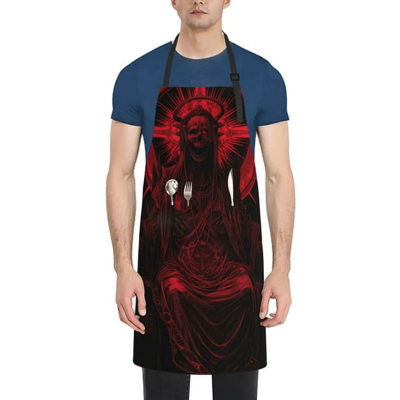 Picia Red Gothic Skeleton Throne Waterproof Apron for Unisex Adult - Adjustable Bib Apron with Pockets, Ideal for Cooking, Gardening, Painting, and Household Chores