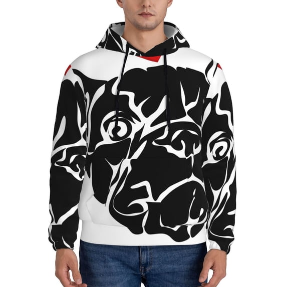 Picia Red Heart And Puppy Of Bulldog Pattern Casual Men's Hoodie - Lightweight Hooded Sweatshirt with Kangaroo Pocket, Comfortable Pullover for Everyday, Travel-3X-Large