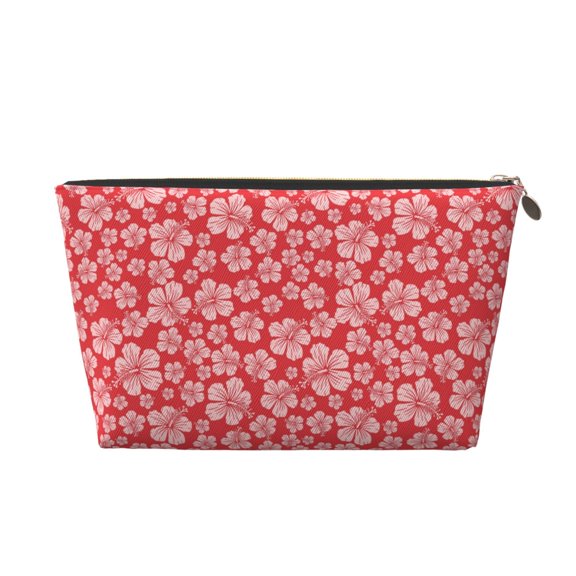 Picia Red Hibiscus Flower Printed Leather Travel Toiletry Bag,Cosmetic Organizer, Makeup Travel Bag, Durable Travel Pouch, Compact Toiletry Bag, Travel Accessories