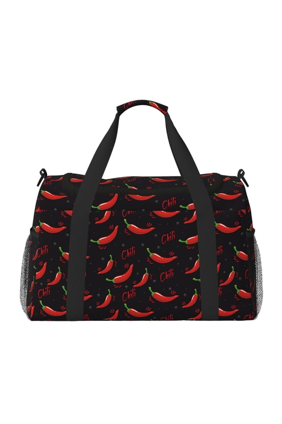 Red Hot Chili Print Travel Duffle Bag,Weekender Bags for Women with Shoe Compartment, Gym Duffel Bag with Wet Pocket, Hospital Bags for Labor and Delivery