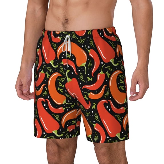 Picia Red Hot Chili pattern Mens Swim Trunks with Compression Liner Stretch Beach Shorts Quick Dry with Zipper Pockets No-Chafing Board Shorts-X-Large