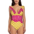 thumbnail image 1 of Picia Red Ice Cream Blooming Jelly Womens Tummy Control Bathing Suits Slimming Ruffle Swimsuit One Piece Lace Swimwear-, 1 of 8