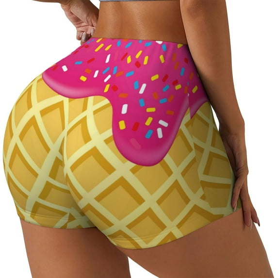 Picia Red Ice Cream Printed Workout Shorts for Women Seamless Scrunch Butt Lifting High Waisted Yoga Gym Booty Running Moisture-wicking Short Pants-X-Large