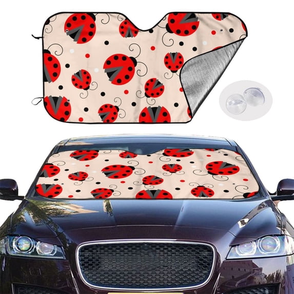 Picia Red Ladybug Curved Windshield Sunshade Accordion Folding Style Auto Shade for Car Truck SUV Van Blocks UV Ray Sun Visor Protector -