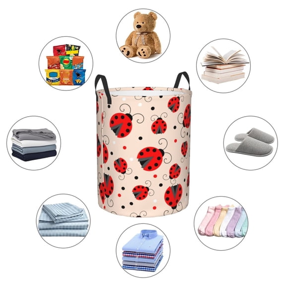 Picia Red Ladybug Large Laundry Basket, Waterproof, Freestanding Laundry Hamper, Collapsible Tall Clothes Hamper with Extended Handles-