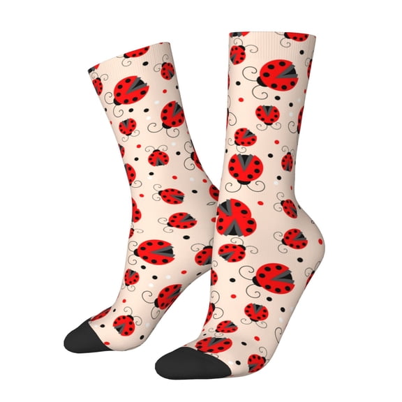 Picia Red Ladybug Print Athletic Socks for Men & Women – Cushioned Moisture-Wicking Crew Socks for Sports, Running, and Training, Soft & Breathable Size 5-11