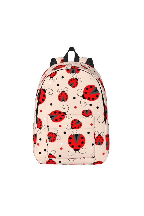Red Ladybug Printed Canvas Daypack - Stylish and Durable Vintage Compact Backpack - Class, Work, Travel, or Laptop Bookbag,Organized Compartments-Medium