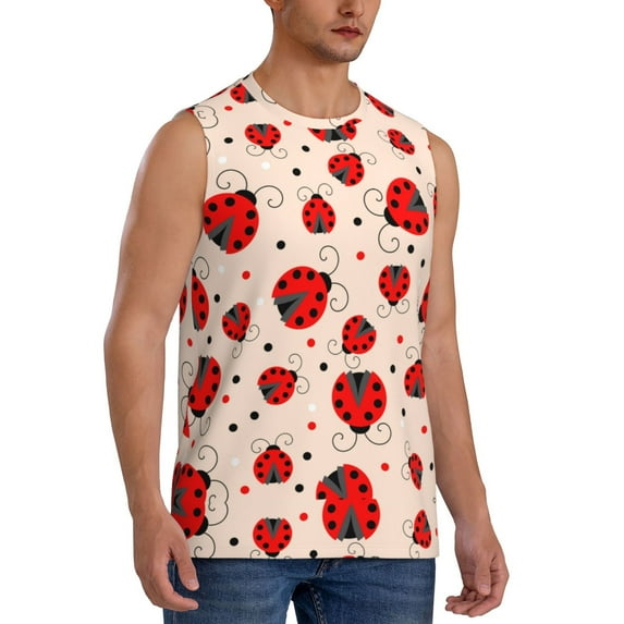 Picia Red Ladybug mens Cotton Tank Undershirts , Moisture-wicking Ribbed Tanks, Lightweight Cotton Tank Undershirts-Medium