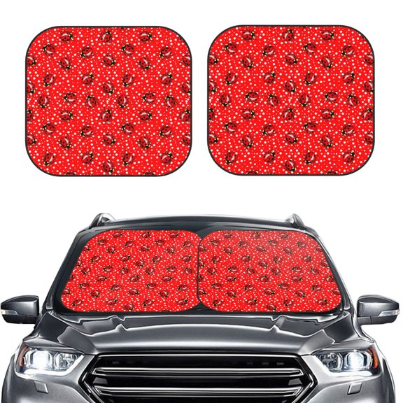 Picia Red Ladybugs On White Dotted 2 Piece Car Windshield Sun Shade Foldable | Foldable Sun Shield for Front Window Blocks UV Rays and Keeps Your Vehicle Cool-Small
