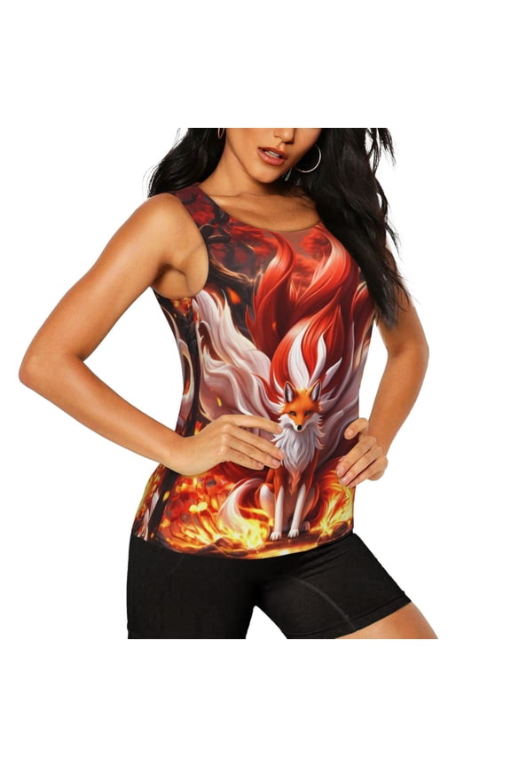 Red Leaf Flame Fox Pattern Women's Workout Tank Top,Breathable Activewear,Slim Fit Athletic Top,Versatile Workout Moisture-wicking top-Medium