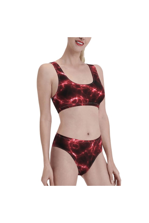Red Line Women's High Waisted Bikini Scoop Neck Swimsuit Two Pieces Bathing Suit-Large