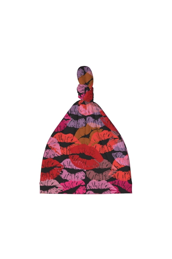 Red Lips Kissing Printed Preemie Hats for Baby Girls Cotton Premature Knot Hats Newborn Hospital Cap Warm Knot Beanie Nicu for Preemie Girls and Boys