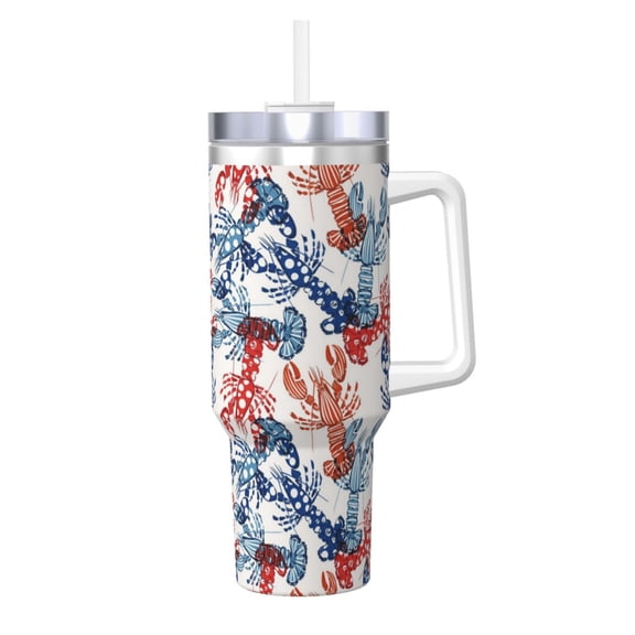 Picia Red Lobster Pattern 40oz Ice Bully Insulated Tumbler with Handle, Double-Wall Stainless Steel Cup, Leak-Proof Lid and Straw