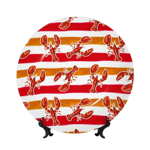 Picia Red Lobster Pattern Bone China Decorative Plate – Wall Decor with Stand and Adhesive, Elegant Ornament for Living Room, Office, or Entryway-6in