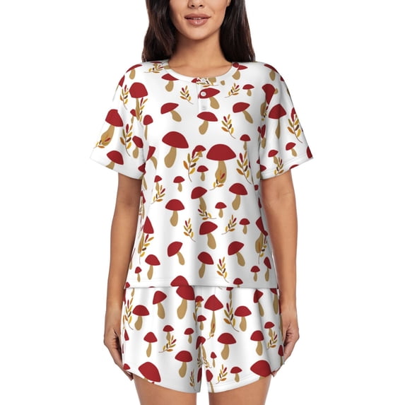 Picia Red Mushroom Pajamas Sets for Women Soft Short-Sleeved Pjs with Lounge Shorts Two Piece Sleepwear-Large