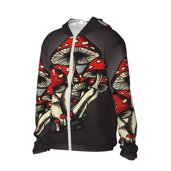 Picia Red Mushrooms Women's Men's UPF 50 Sun Protection Hoodie Shirt Long Sleeve SPF Fishing Outdoor UV Hiking Lightweight Shirts-Medium