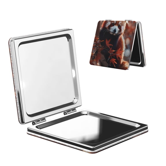 Picia Red Panda Autumn Branches for Compact Vanity Mirror , Travel Makeup Mirror , Portable Magnifying Cosmetic Mirror for Daily, Work, Business-Square