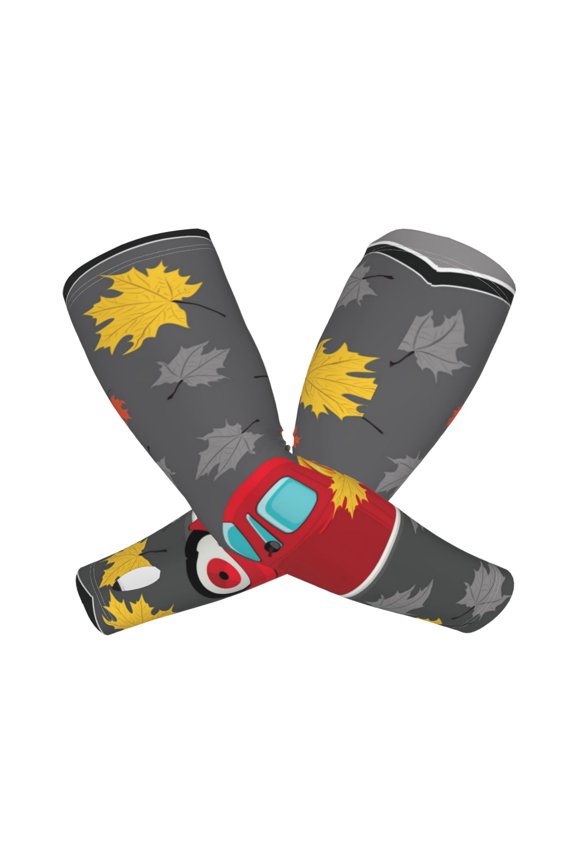 Red Pickup Truck With Pumpkins Arm Sleeves for Men and Women - Tattoo Cover Up UPF 50+ Cooling Sports Sleeve for Basketball Golf Football-One Size