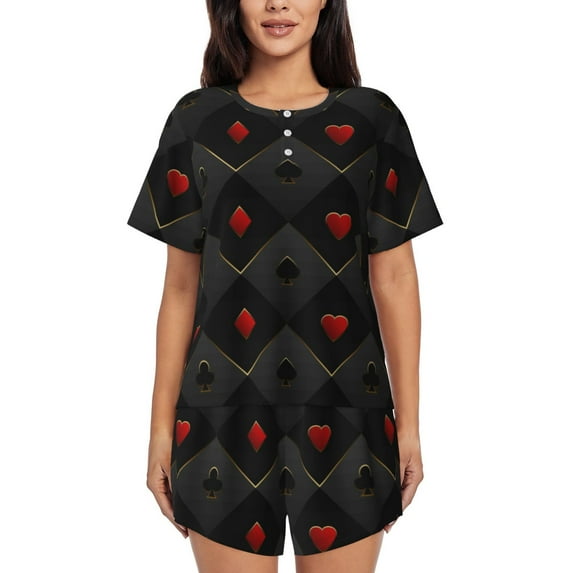 Picia Red Poker Pajamas Sets for Women Soft Short-Sleeved Pjs with Lounge Shorts Two Piece Sleepwear-Small
