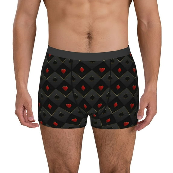 Picia Red Poker Pattern Men’s Boxer Briefs – Soft & Breathable Underwear, Stretchy & Comfortable Fit, Supportive Pouch Design, Moisture-Wicking-Large