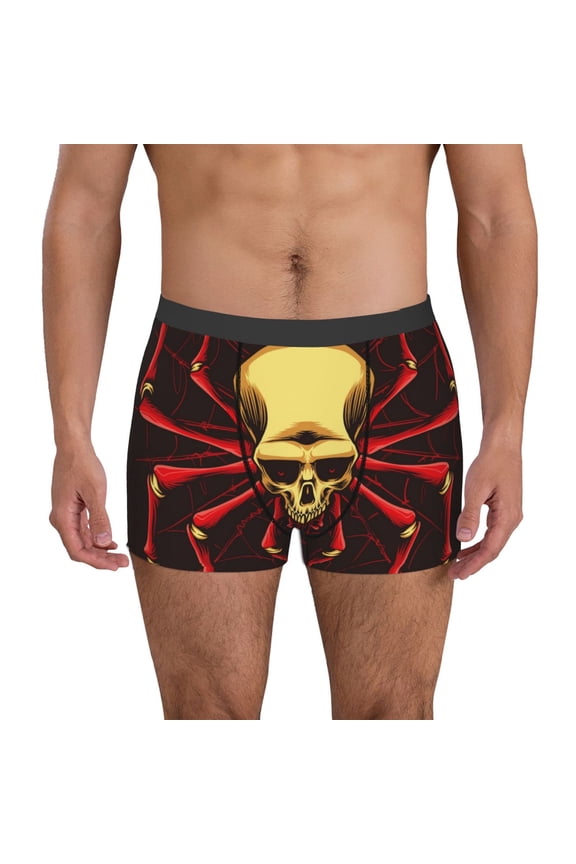 Red Skull Spider Pattern Men’s Boxer Briefs – Soft & Breathable Underwear, Stretchy & Comfortable Fit, Supportive Pouch Design, Moisture-Wicking-Large