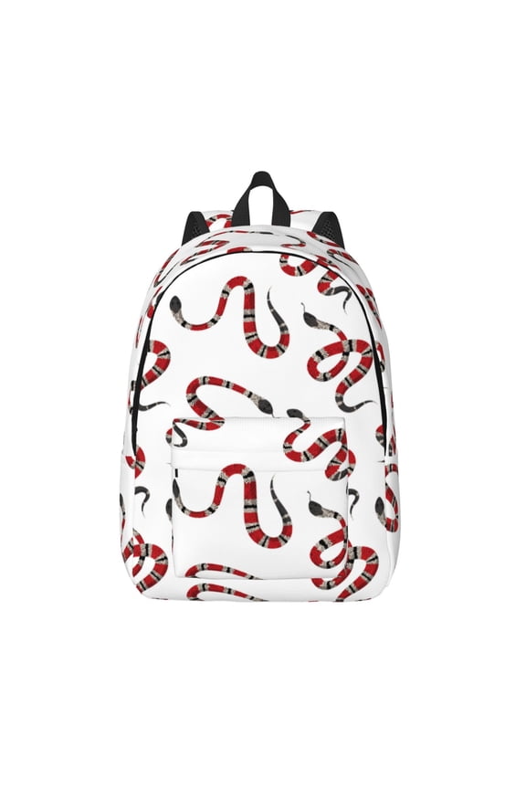 Red Snake Printed Canvas Daypack - Stylish and Durable Vintage Compact Backpack - Class, Work, Travel, or Laptop Bookbag,Organized Compartments-Medium