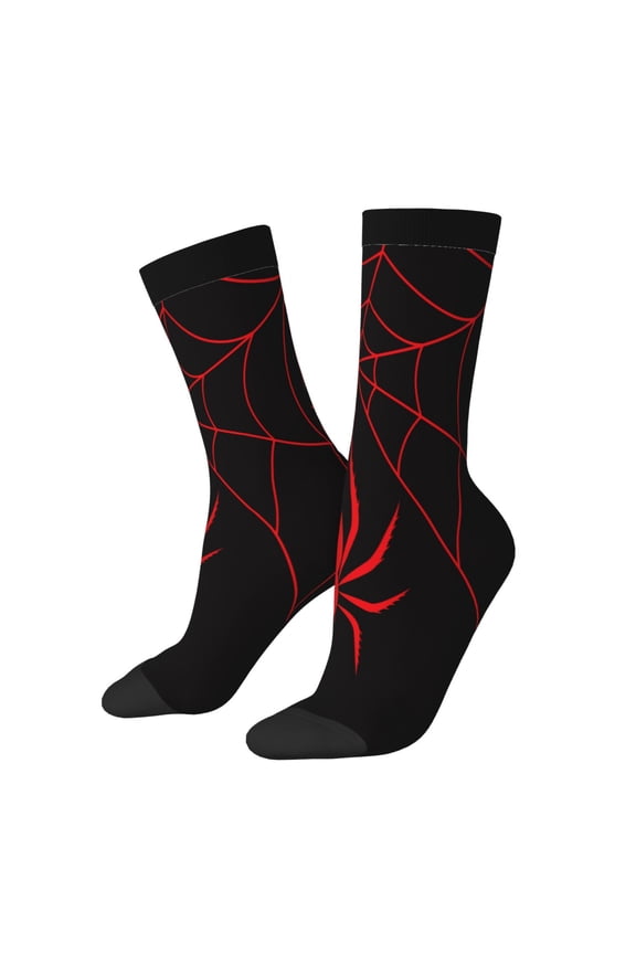 Red Spider Print Athletic Socks for Men & Women – Cushioned Moisture-Wicking Crew Socks for Sports, Running, and Training, Soft & Breathable Size 5-11