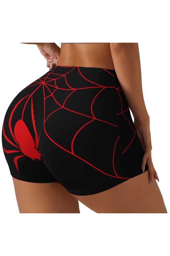 Red Spider Printed Workout Shorts for Women Seamless Scrunch Butt Lifting High Waisted Yoga Gym Booty Running Moisture-wicking Short Pants-Large