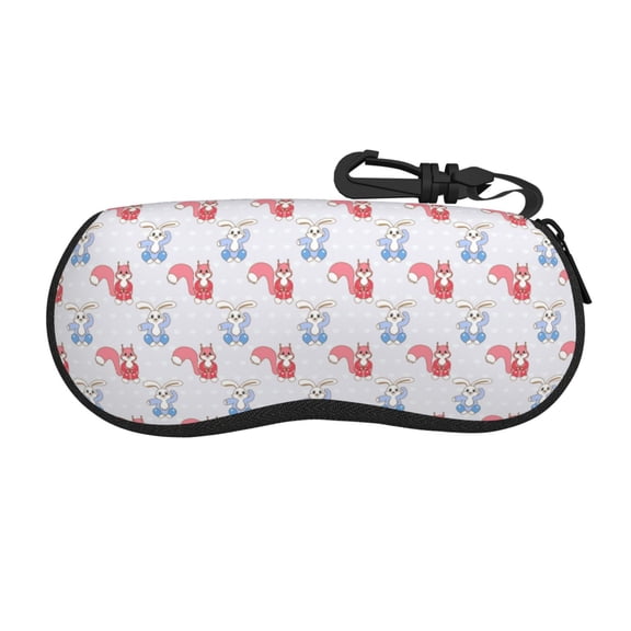 Picia Red Squirrel And Blue Rabbit Print Sunglasses Case, Eyeglasses Case Protector Large Glasses Case, Key Lock Case Protective Glasses Holder Eyeglasses Cases