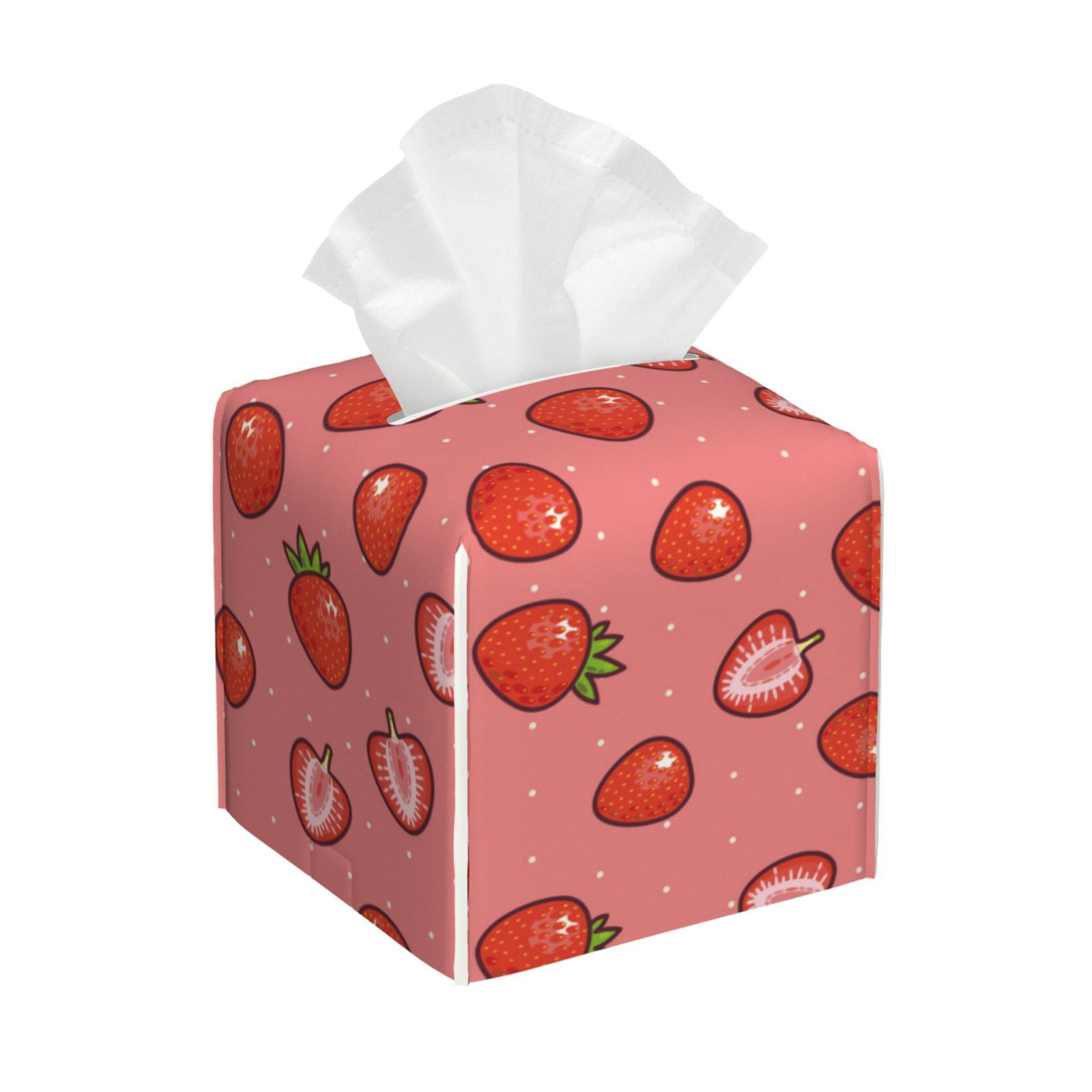 Picia Red Strawberry Pattern Tissue Box Cover,PVC Leather Square Holder ...
