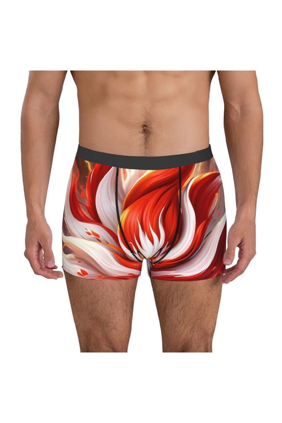 Red Sun Flame Fox Pattern Men’s Boxer Briefs – Soft & Breathable Underwear, Stretchy & Comfortable Fit, Supportive Pouch Design, Moisture-Wicking-X-Large