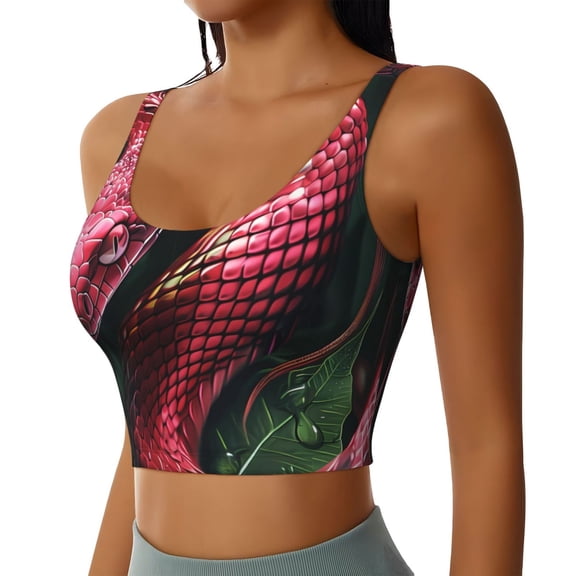 Picia Red Viper Jungle Intensity Sports Bra for Women,Padded Strappy Sports Bras Medium Support Yoga Bra with Removable Cups,Running Yoga Bra-X-Large