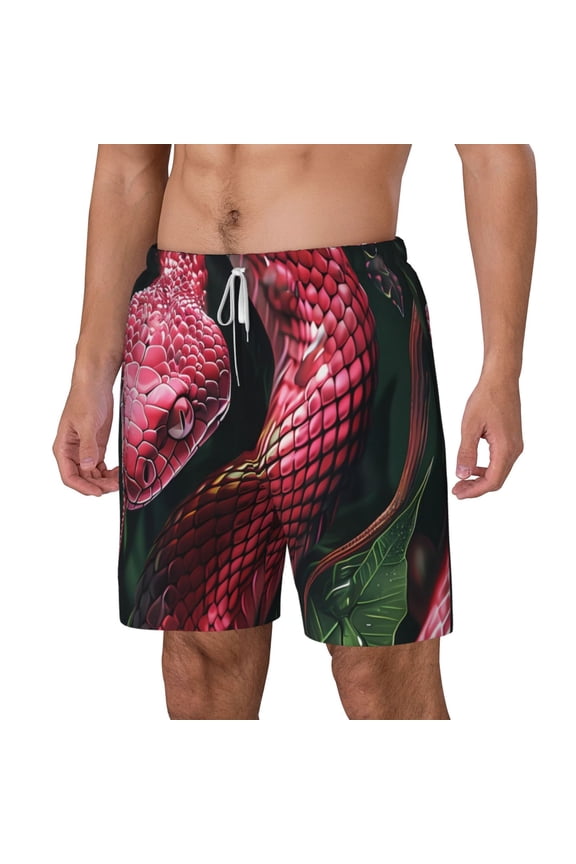 Red Viper Jungle Intensity pattern Mens Swim Trunks with Compression Liner Stretch Beach Shorts Quick Dry with Zipper Pockets No-Chafing Board Shorts-Small