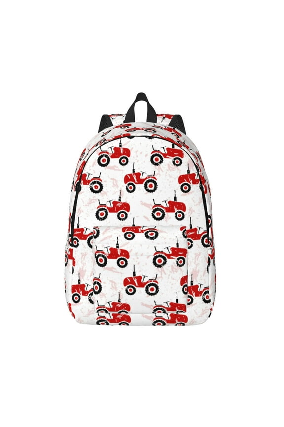 Red Wheeled Tractors Printed Canvas Daypack - Stylish and Durable Vintage Compact Backpack - Class, Work, Travel, or Laptop Bookbag,Organized Compartments-Small