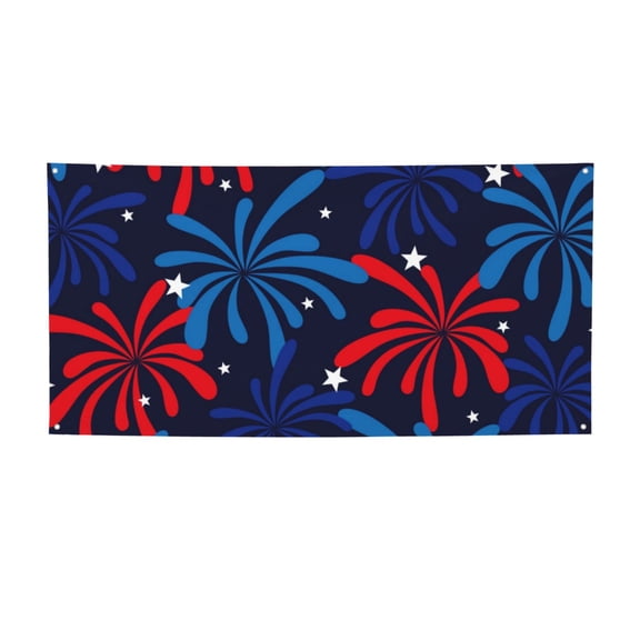 Picia Red White Blue Fireworks Pattern Party Banner, Festive Decoration, Holiday Banner, Celebration Decor, Event Banner, Reusable Party Banner-Medium