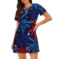 thumbnail image 1 of Picia Red White Blue Fireworks Pattern Women’s Nightdress – Casual Short-sleeved Loose-Fit Sleepwear, Soft Cotton Short-Sleeve Sleep Shirt for Relaxation & Comfort, 1 of 6